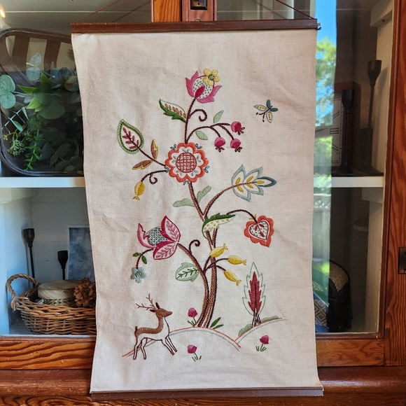 Vintage Other - Vintage Crewel Embroidered Folk Art Wall Hanging